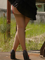 Outdoor in sheer skine tone stockings