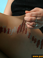 Tan pattern pantyhose girl fetish fuck with a guy