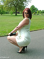 This horny girl loves to pose outdoors in her glasses and high heels