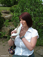 Demi shares will not hear of low and high heel fetish in the park just for you