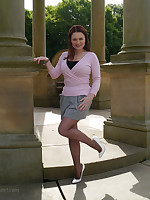 Gorgeous busty Sara visits a monument and invites you to watch their way in their way lovely white stilettos