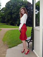 Hot white-hot groupie Sophia steps out a difficulty tryst on her breakfast break to parade around a difficulty park in a sexy blouse, white-hot skirt and killer white-hot stiletto heels
